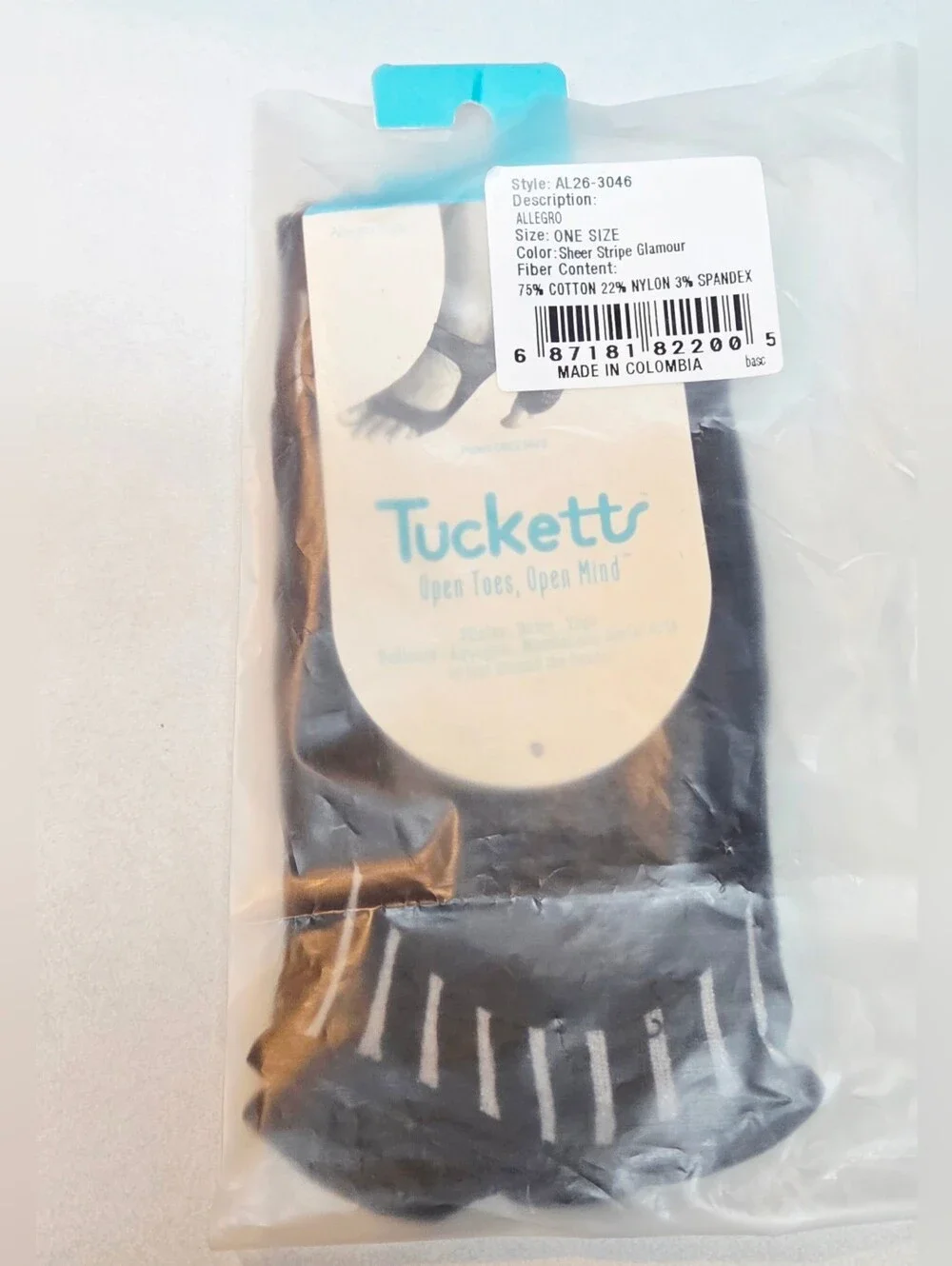 One Pair Tucketts Allegro One Size Open Toe Socks Yoga Pilates NWT